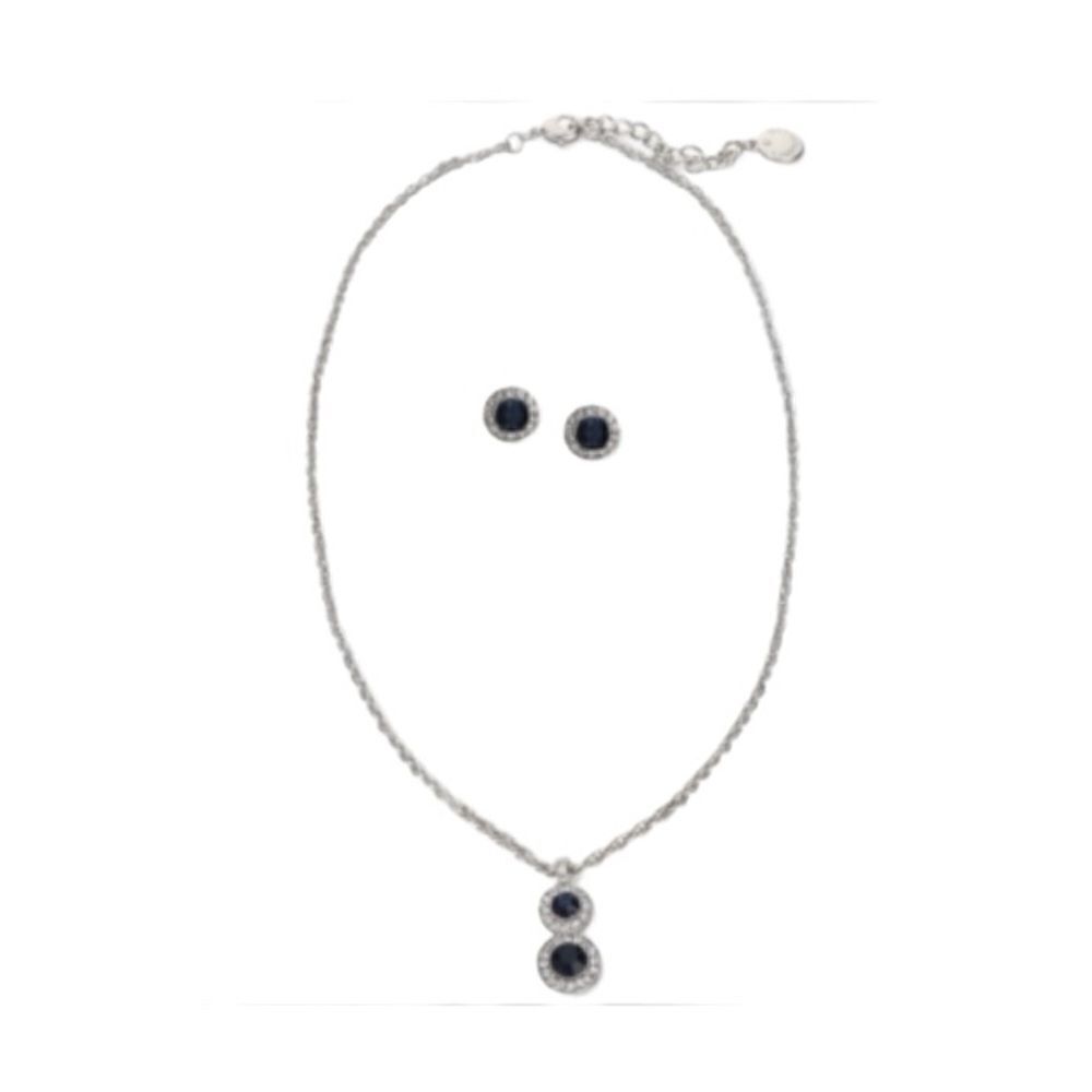 NWT Charter Club Silver-Tone Crystal Halo Pendant Necklace & Stud Earrings Set